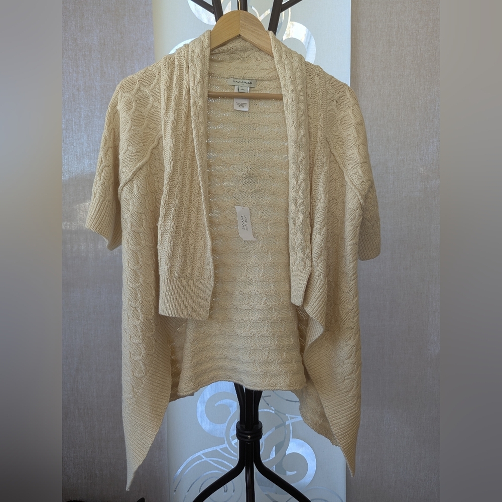 NWT Banana Republic Short Sleeve Crochet Waterfall Short Sleeve Cardigan -  Sz L